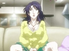 Anime milf licking a teen cock and gets jizzload